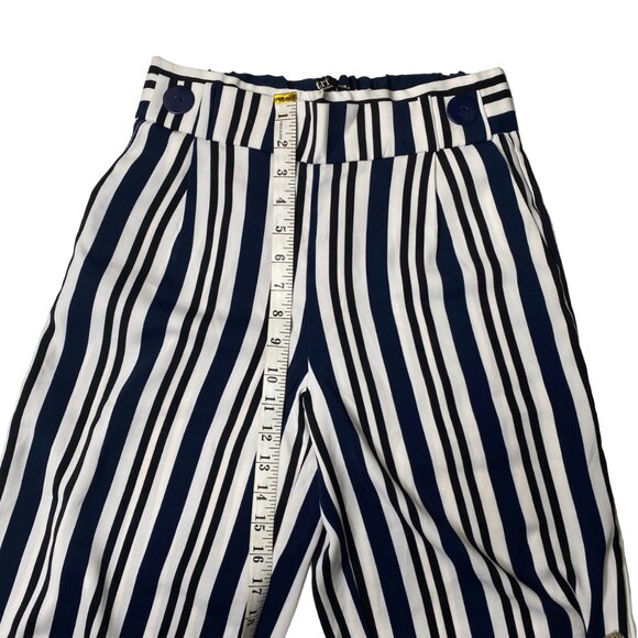 Zara Women's Navy and White Wide Leg Stripe Pants, size Extra Small - Picture 7 of 10